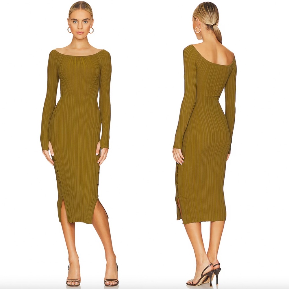 LPA Salome Knit Midi Dress in Chartreuse